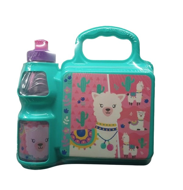 Lonchera Color Celeste Diseño Llama tierna Para Niños