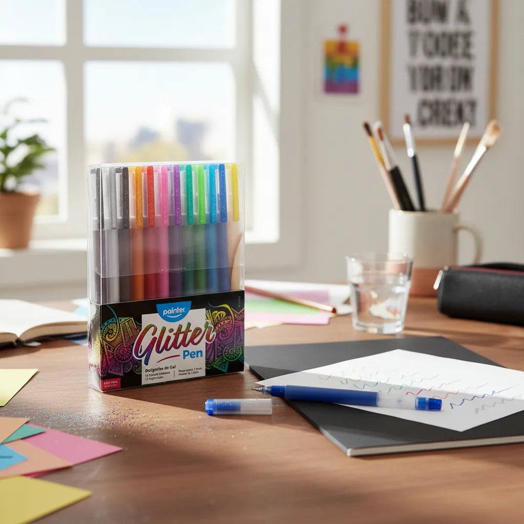 Set De Bolígrafos gel escarchado colores X12 para niños