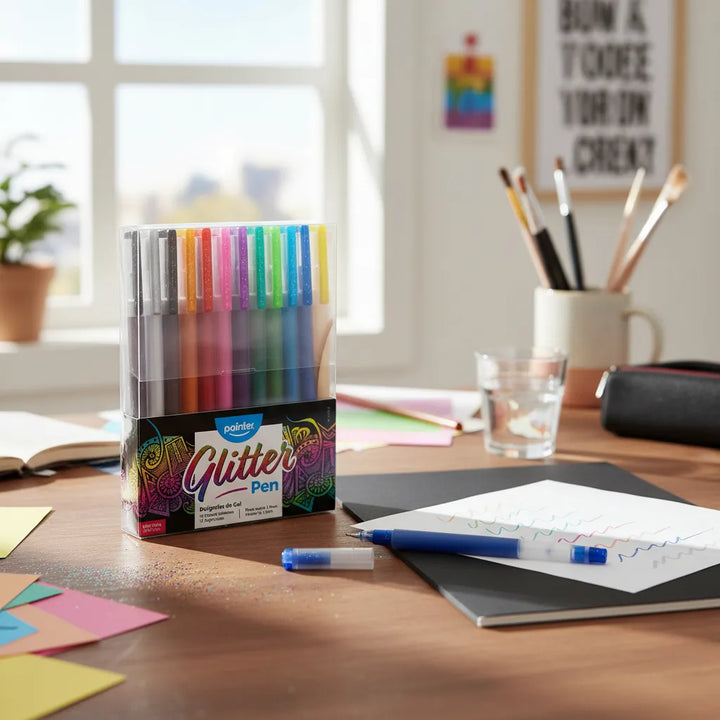 Set De Bolígrafos gel escarchado colores X12 para niños