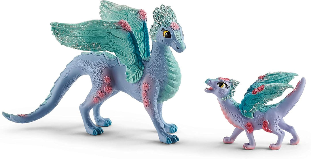 Figura Dragon Florido Y Bebé Pintada A Mano