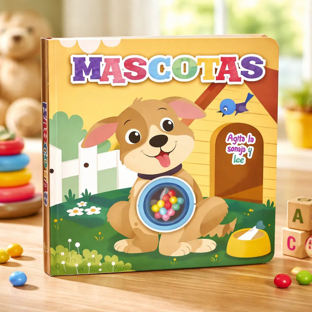 Libro Didáctico Mascotas Con Sonajero Para Niños