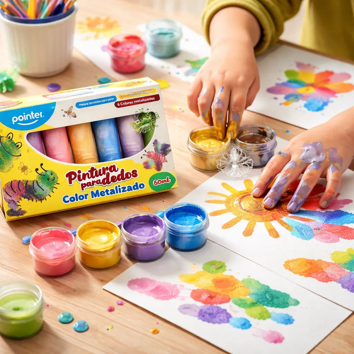 Set Didáctico Pinturas Dedos Metalizadas 6 Unidades Niños