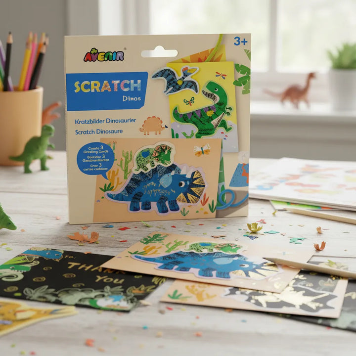 Set De Arte y Manualidades Para Raspar Tarjetas Dinosaurios