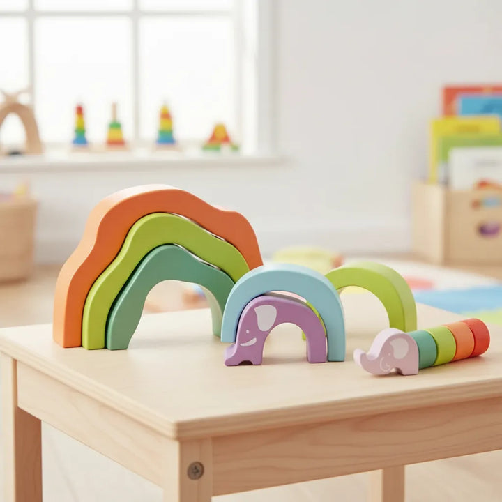 Juego  Bloques Apilables Elefante Madera Para Niños