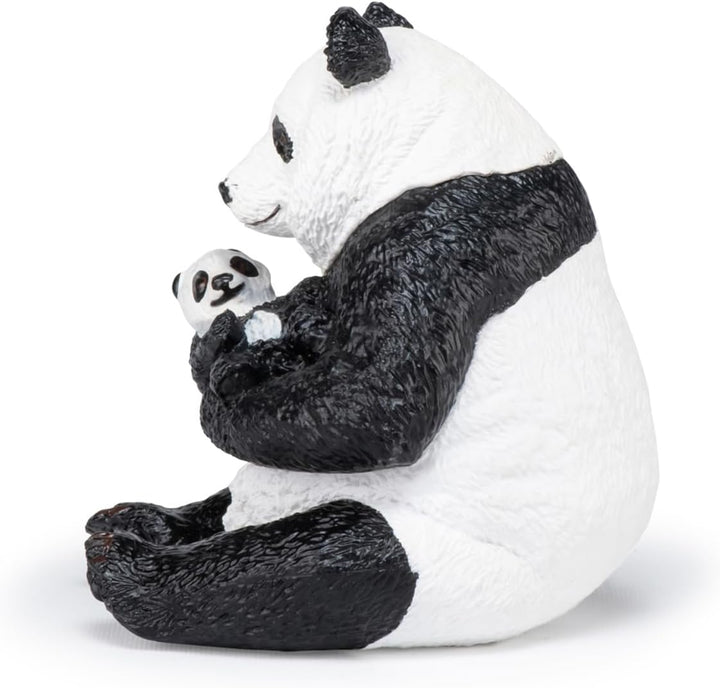 Figura Coleccionable Oso Panda Con Cría Pintado A Mano Papo
