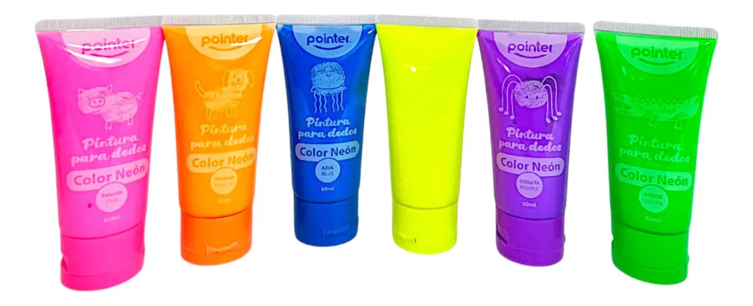 Set Didáctico Pinturas Para Dedos Neón 6 Unidades Para Niños