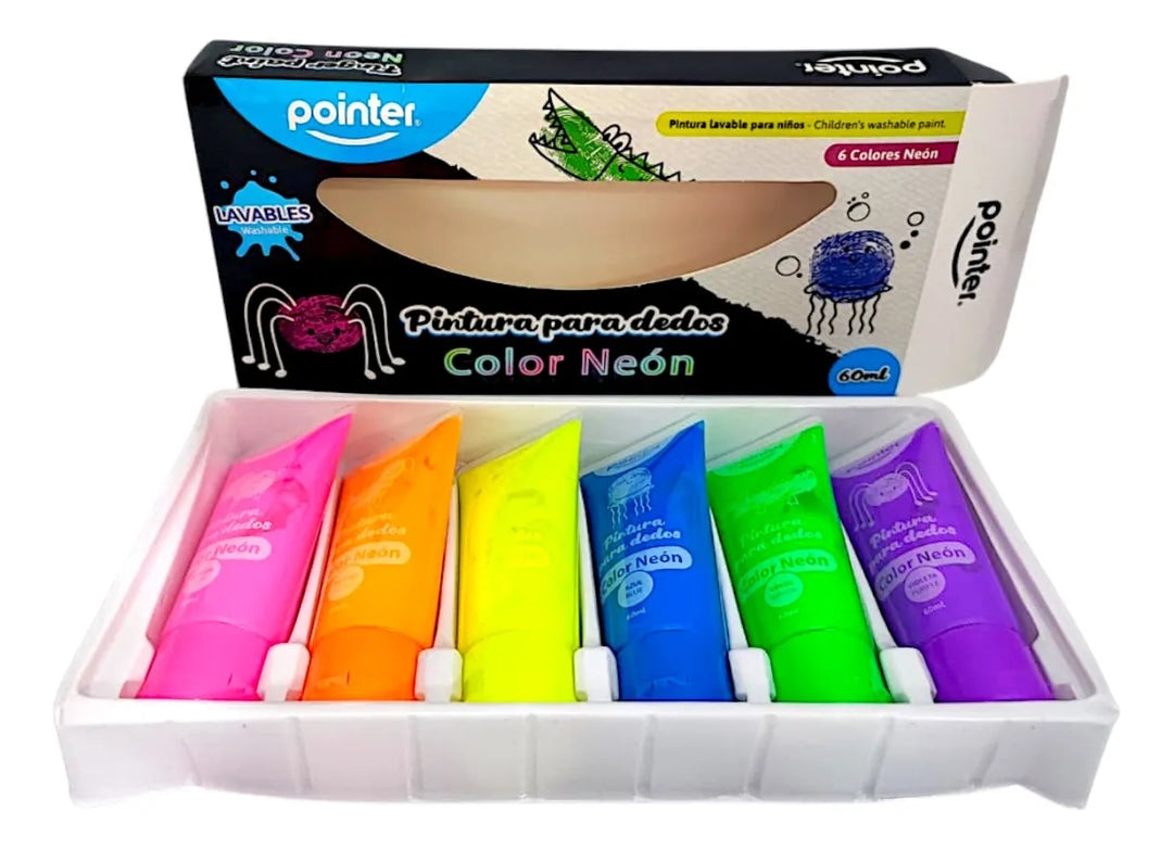 Set Didáctico Pinturas Para Dedos Neón 6 Unidades Para Niños