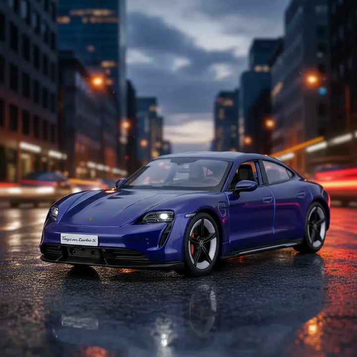 Carro Bburago 1/43 Coleccionable Porshe Taycan Turbos Azul