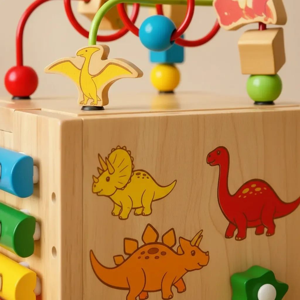 Cubo Didáctico De Actividades De Madera Dinosaurios Niños