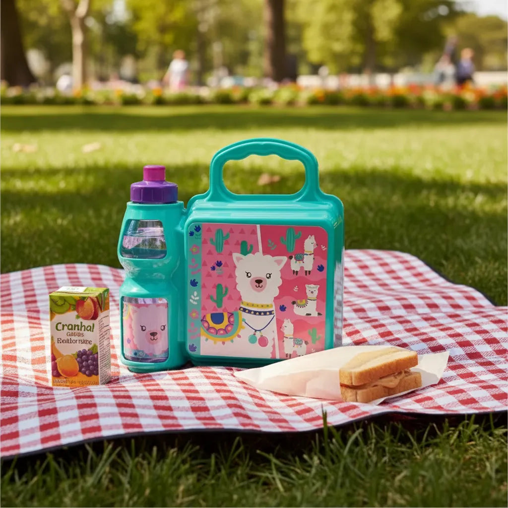Lonchera Color Celeste Diseño Llama tierna Para Niños