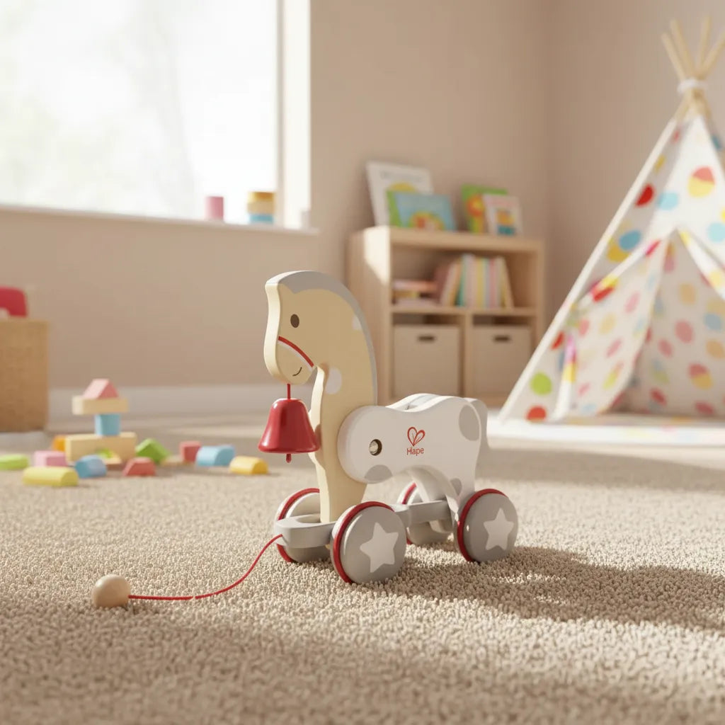 Juguete Motricidad Pony de Arrastre Hape Madera Para Niños