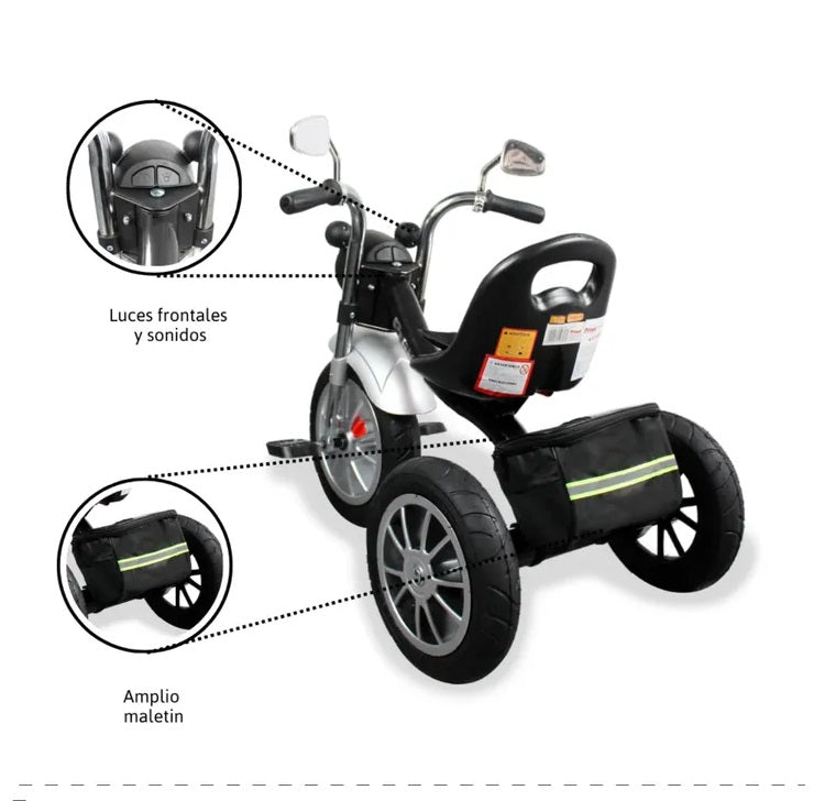 Triciclo Montable  Harley Con Luces negro Para Niños