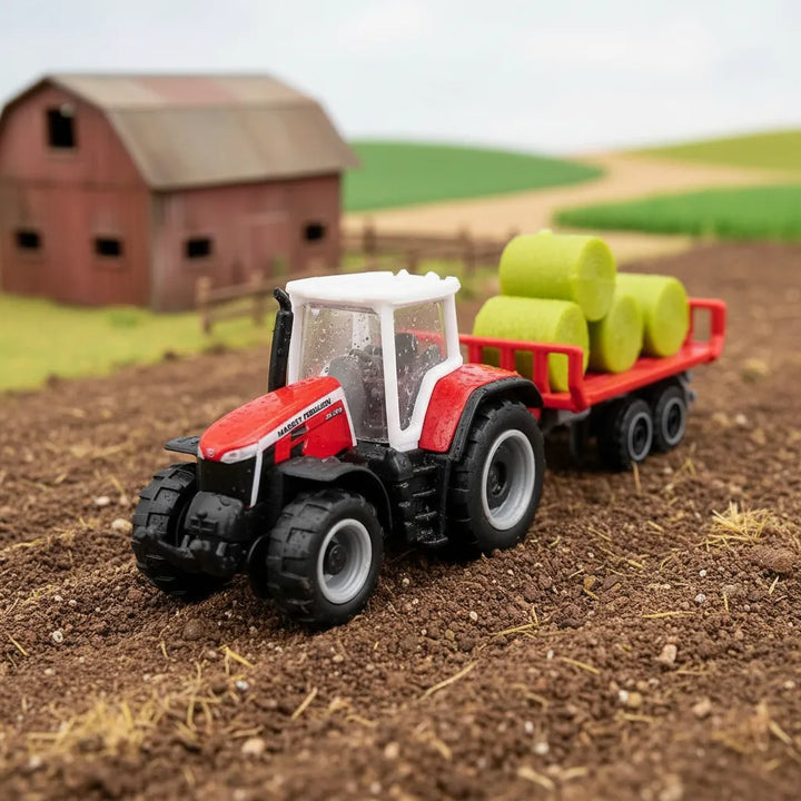 Tractor Y Carretilla A Escala Massey Ferguson Rojo