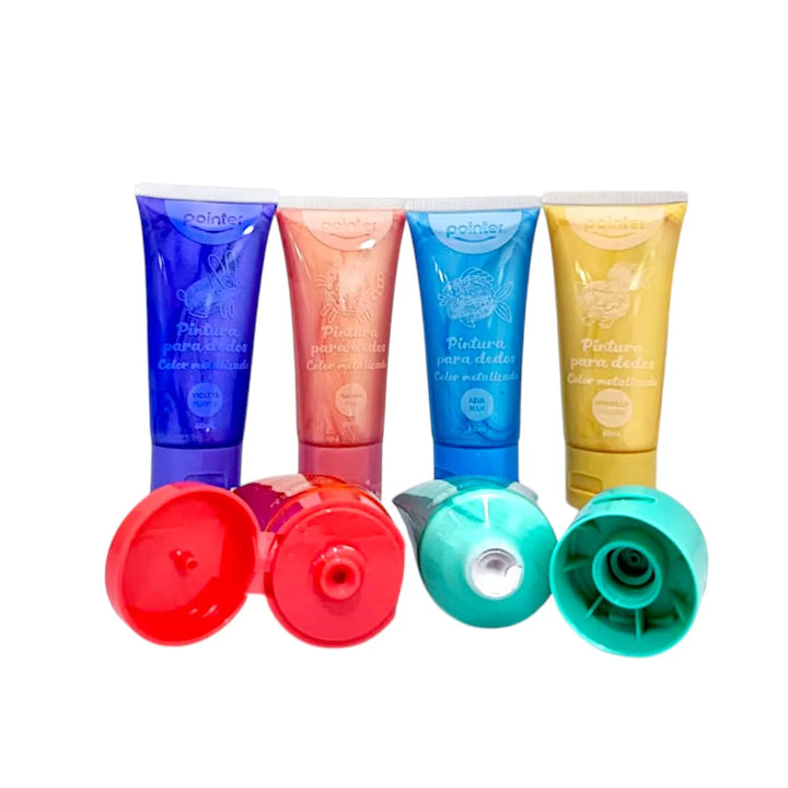 Set Didáctico Pinturas Dedos Metalizadas 6 Unidades Niños