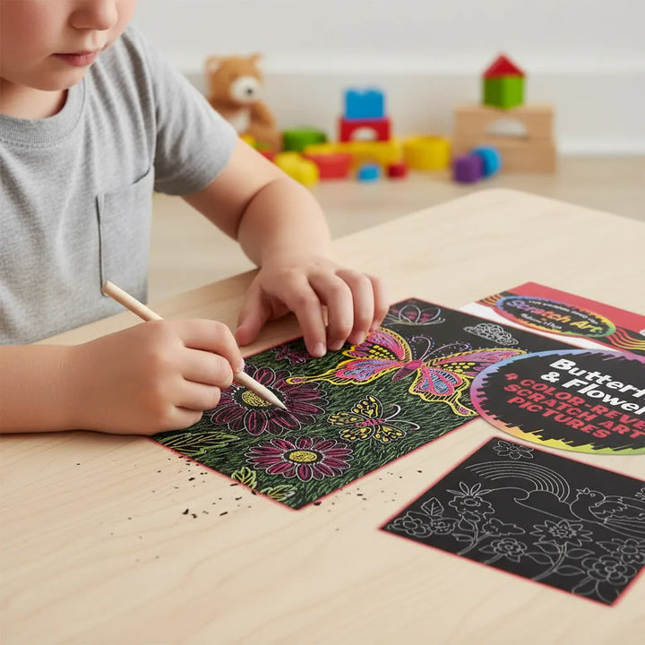 Libro Creativo Scratch Flores Y Mariposas Para Niños