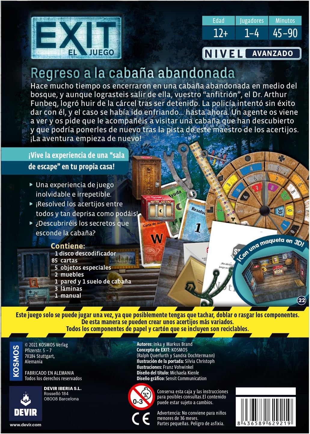 Juego De Mesa Exit Regreso A La Cabaña Adultos