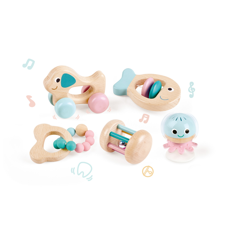 Set De Sonajeros Sensorial De Madera hape Bebés
