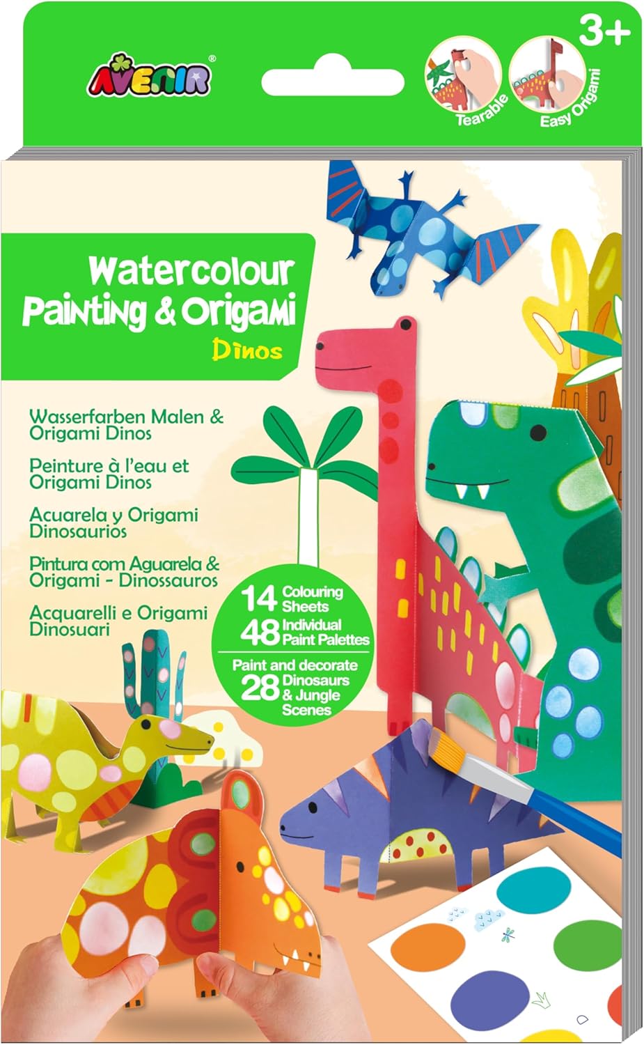 Set Acuarela Y Origami Dinosaurio Para Niños