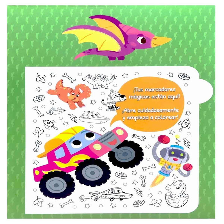 Libro Colorear Robots Carreras Dinosaurios Niños