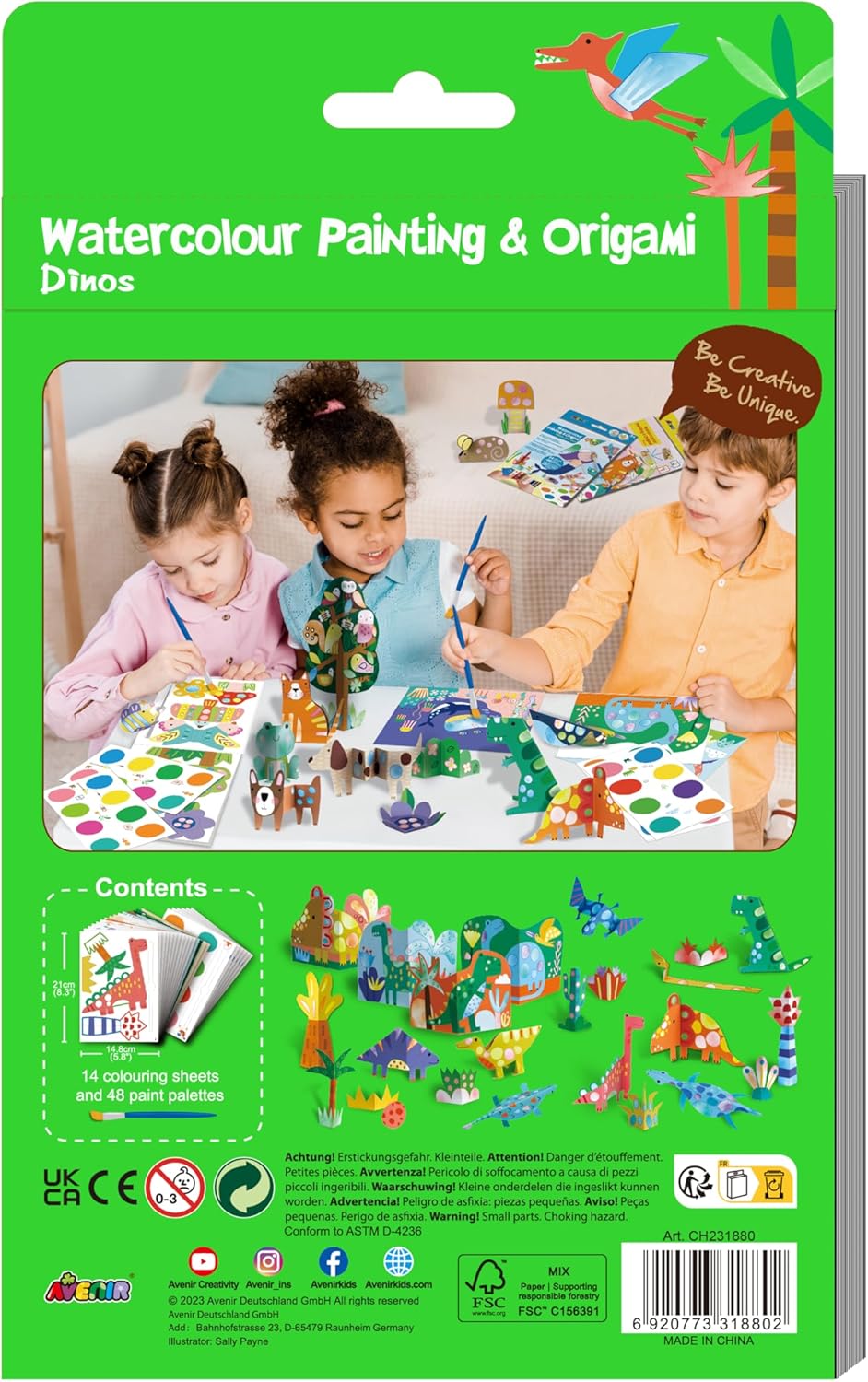 Set Acuarela Y Origami Dinosaurio Para Niños