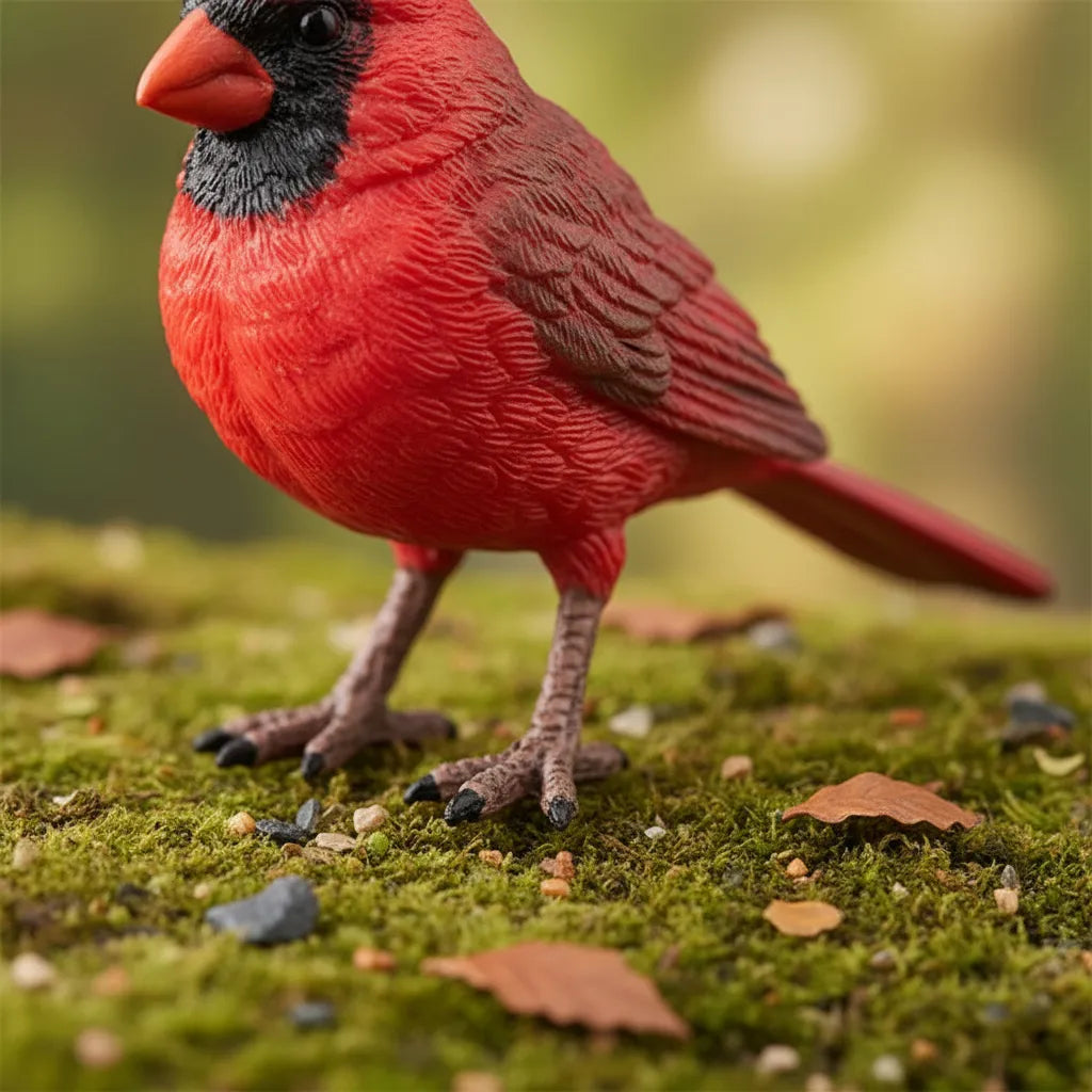Figura Pájaro Cardenal Rojo Pintada A Mano Papo