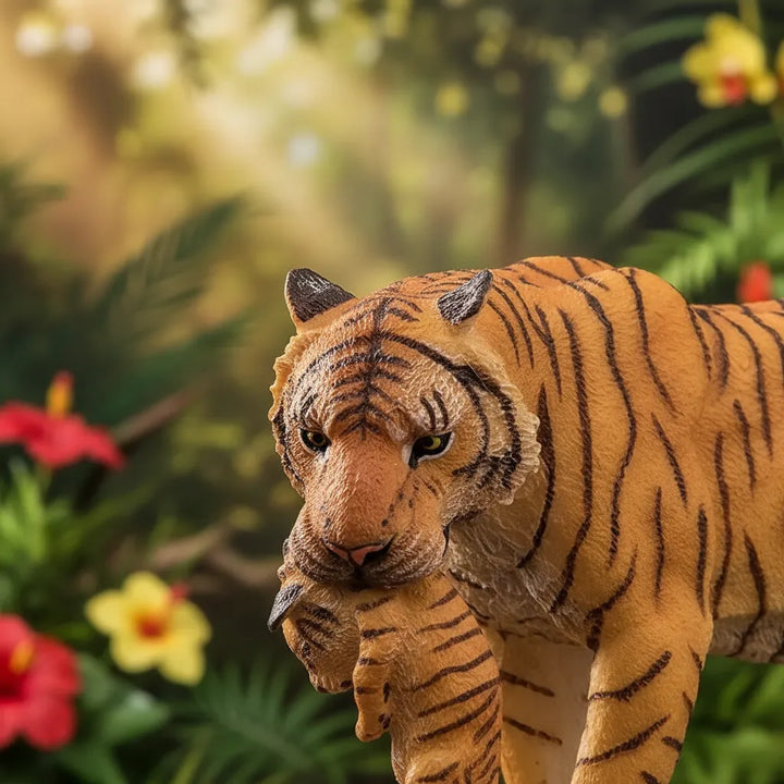Figura Animales Tigre Con Cachorro Pintado a Mano