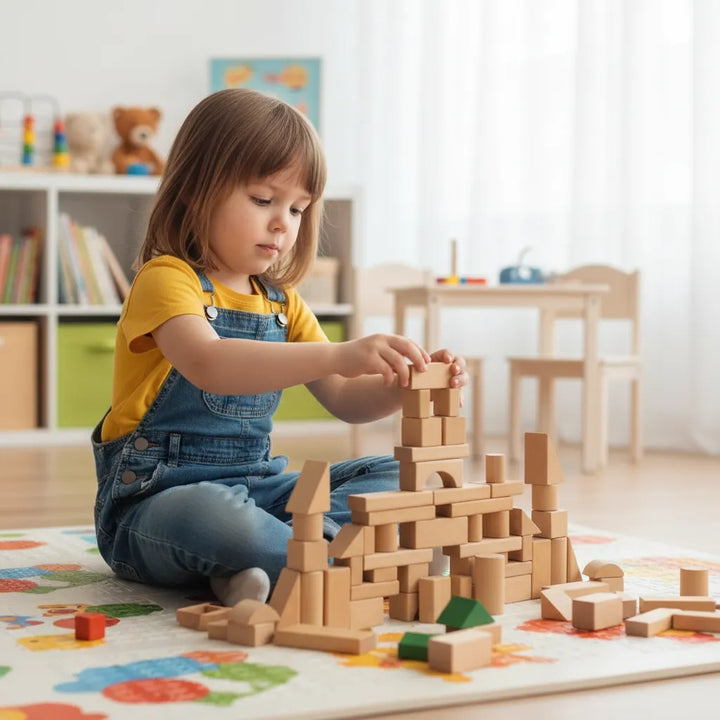 Juego Construcción Bloques De Madera 100 Piezas