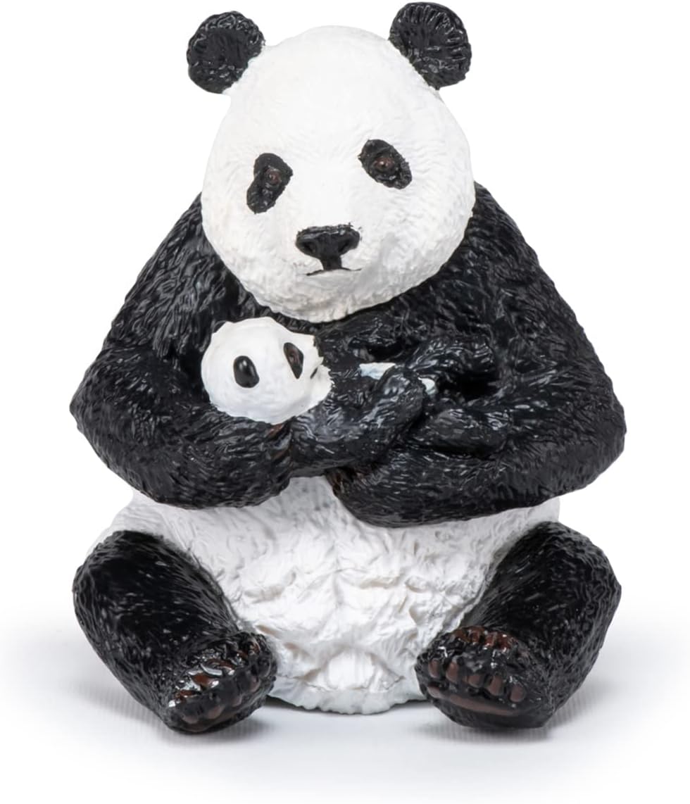 Figura Coleccionable Oso Panda Con Cría Pintado A Mano Papo