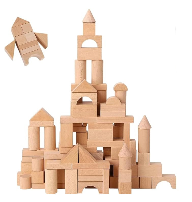 Juego Construcción Bloques De Madera 100 Piezas