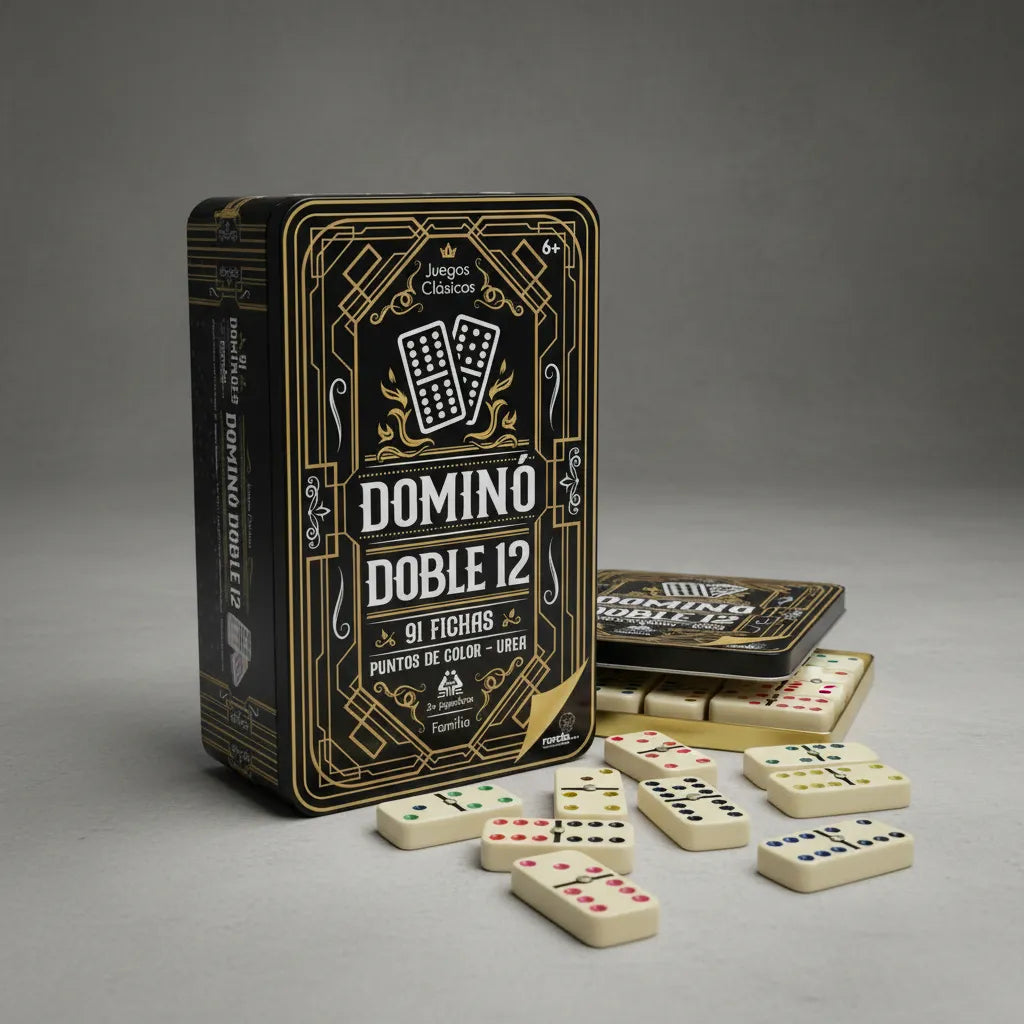Juego De Mesa Domino Doble 12 En Lata Familia Niños
