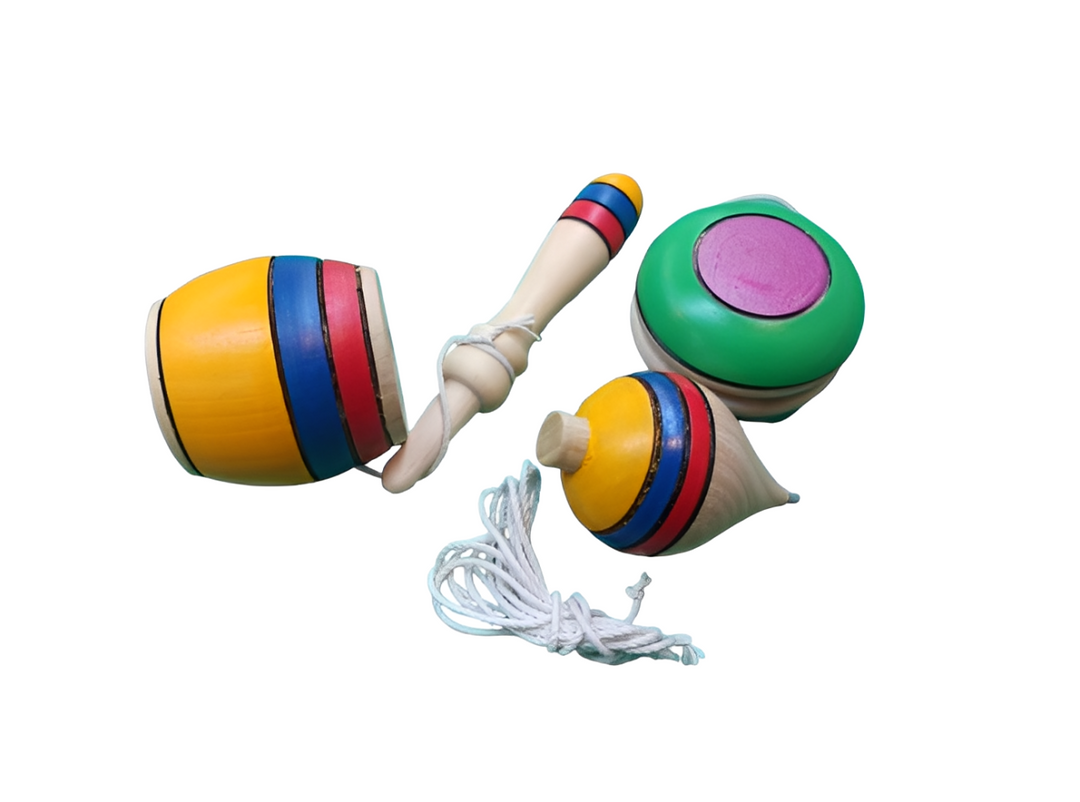 Juego Set Yoyo, Trompo Y Coca en Madera Para Niños