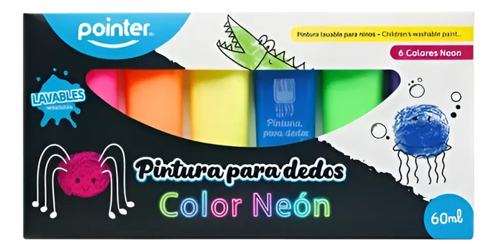 Set Didáctico Pinturas Para Dedos Neón 6 Unidades Para Niños