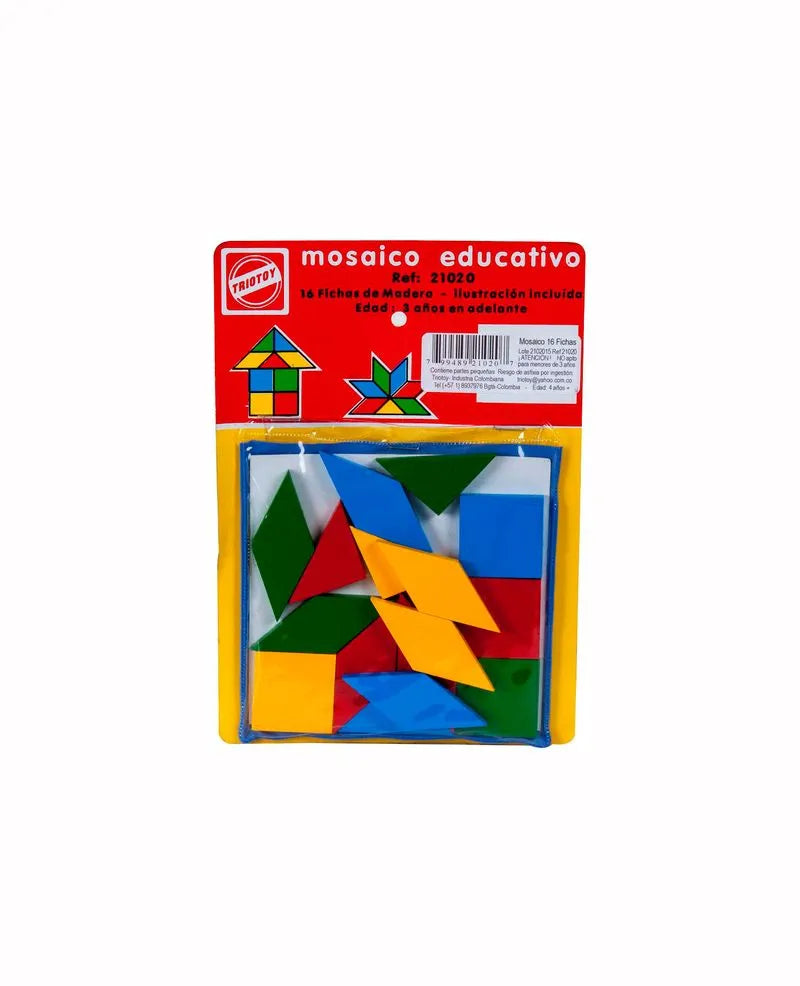 Juego Mosaico Educativo 16 Piezas Madera Para Niños