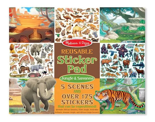 Libro Stickers Reutilizables Animales de la selva Para Niños