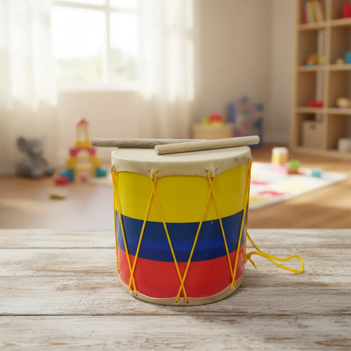 Juguete Didáctico Tambor En Madera Tricolor Para Niños