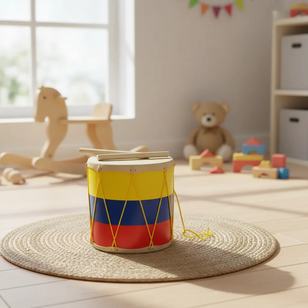 Juguete Didáctico Tambor En Madera Tricolor Para Niños