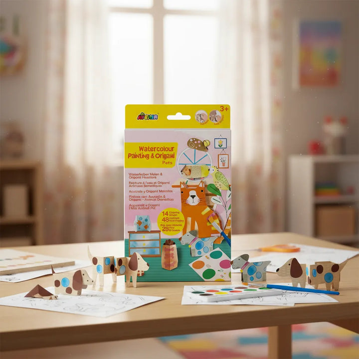 Set Acuarela Y Origami animales Para Niños