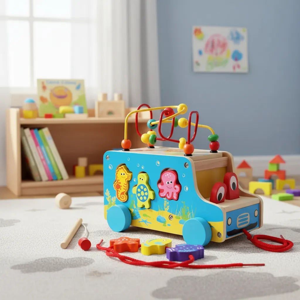 Juguete Autobús Arrastre De Madera Para Niños