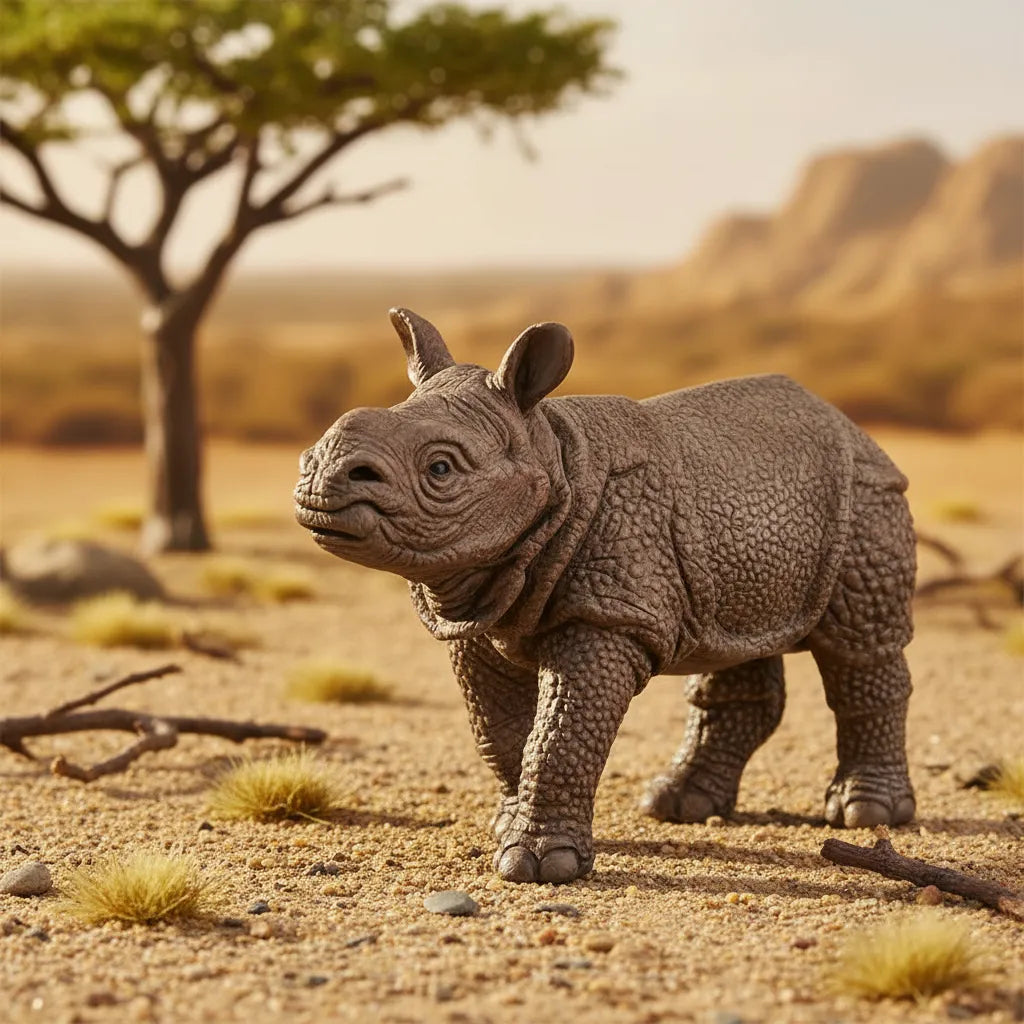 Figura Animales Cría Rinoceronte Pintado A Mano