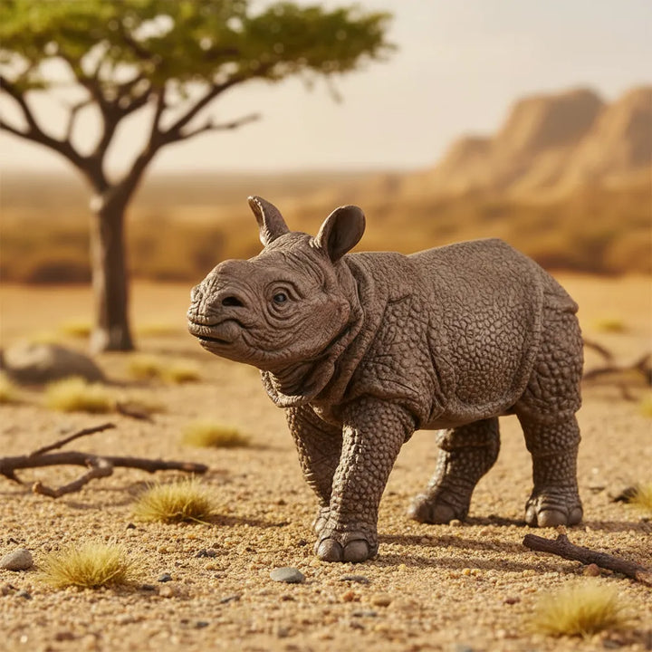 Figura Animales Cría Rinoceronte Pintado A Mano