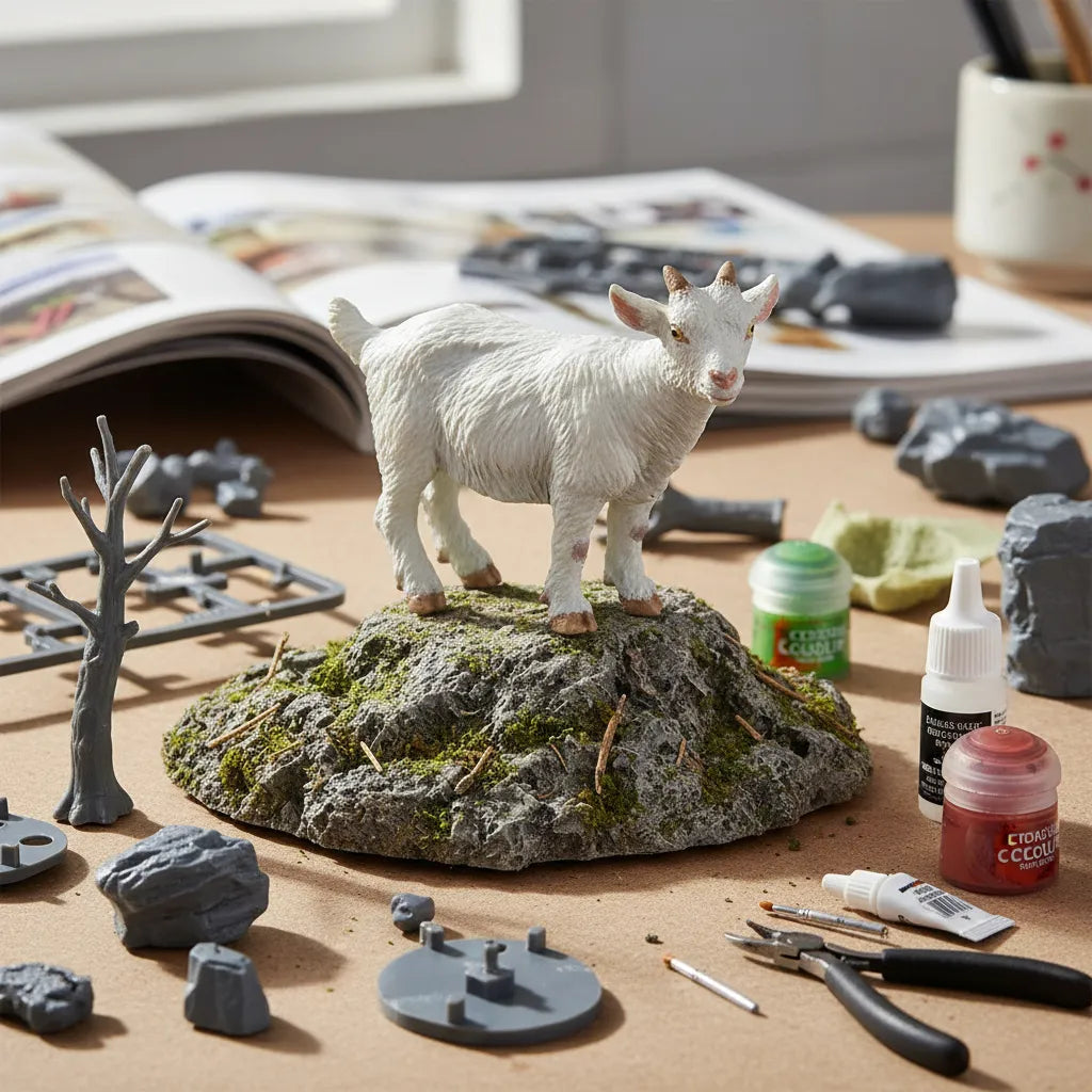 Figura Coleccionable Cabrito Blanco Pintado A Mano Papo