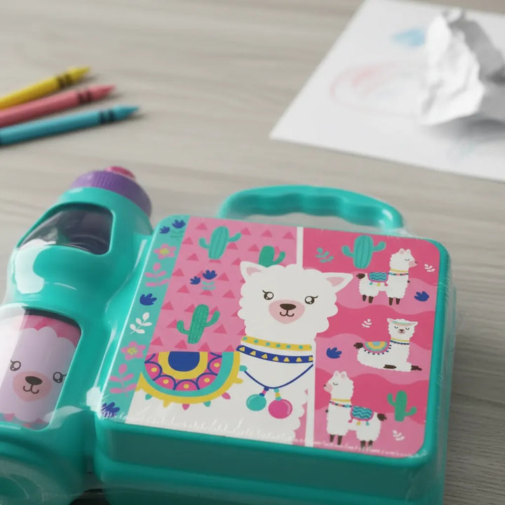 Lonchera Color Celeste Diseño Llama tierna Para Niños