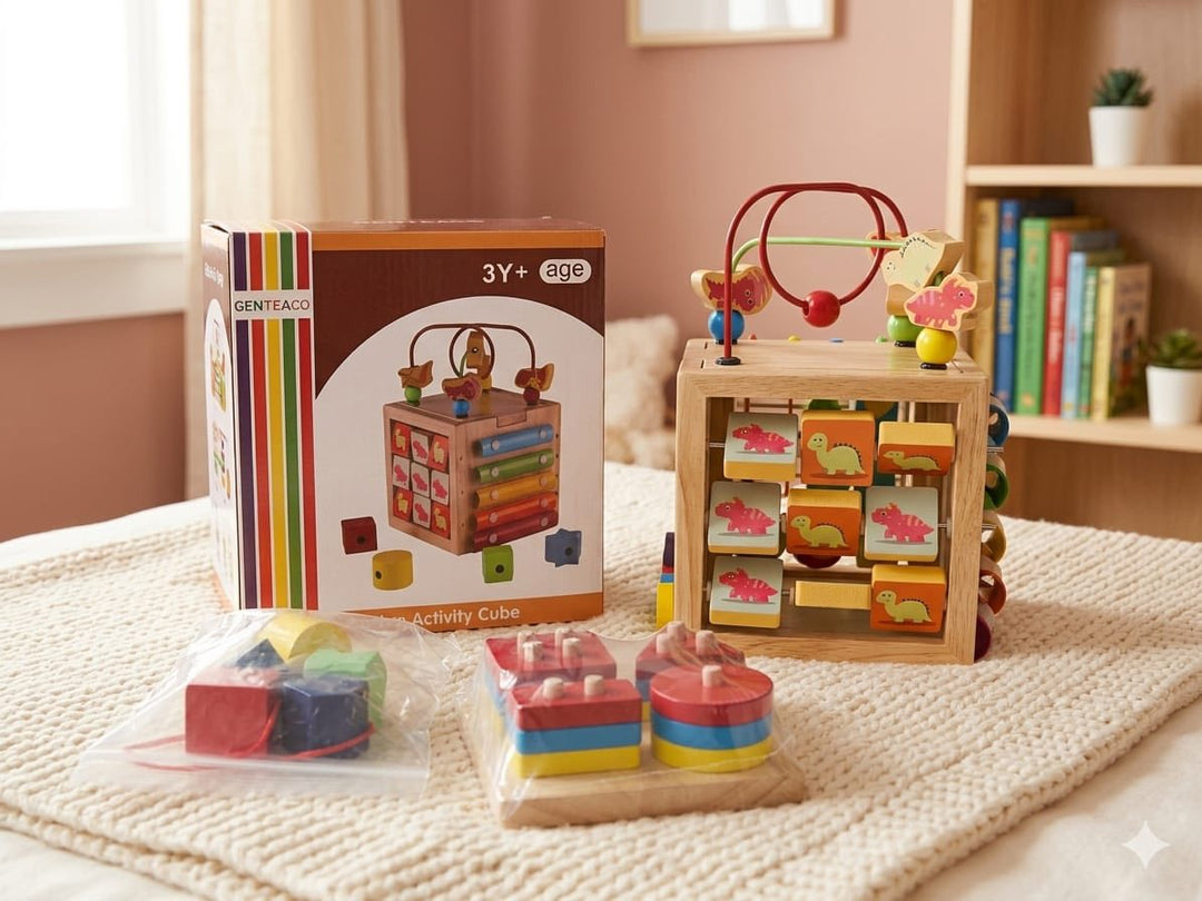 Cubo Didáctico De Actividades De Madera Dinosaurios Niños