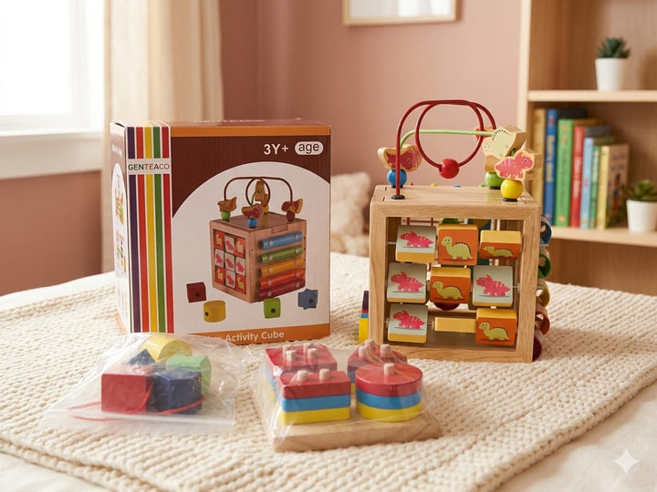 Cubo Didáctico De Actividades De Madera Dinosaurios Niños