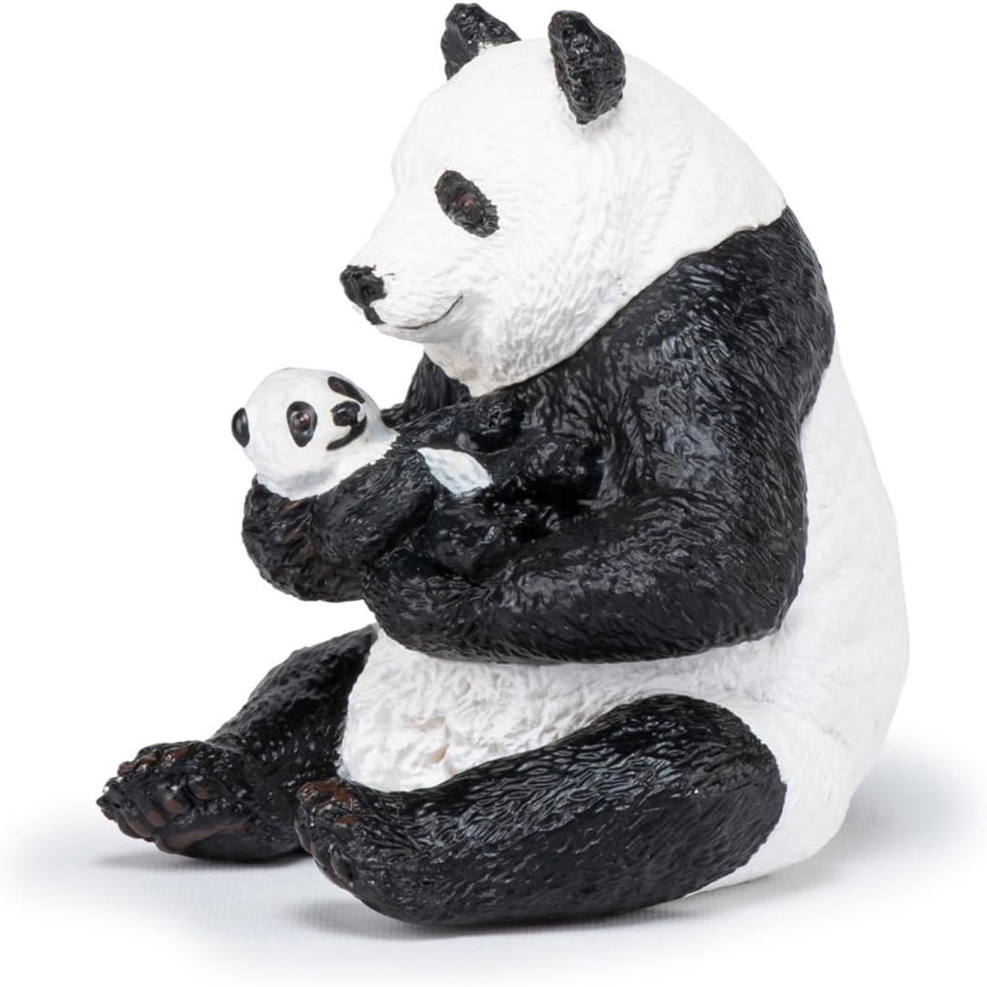 Figura Coleccionable Oso Panda Con Cría Pintado A Mano Papo