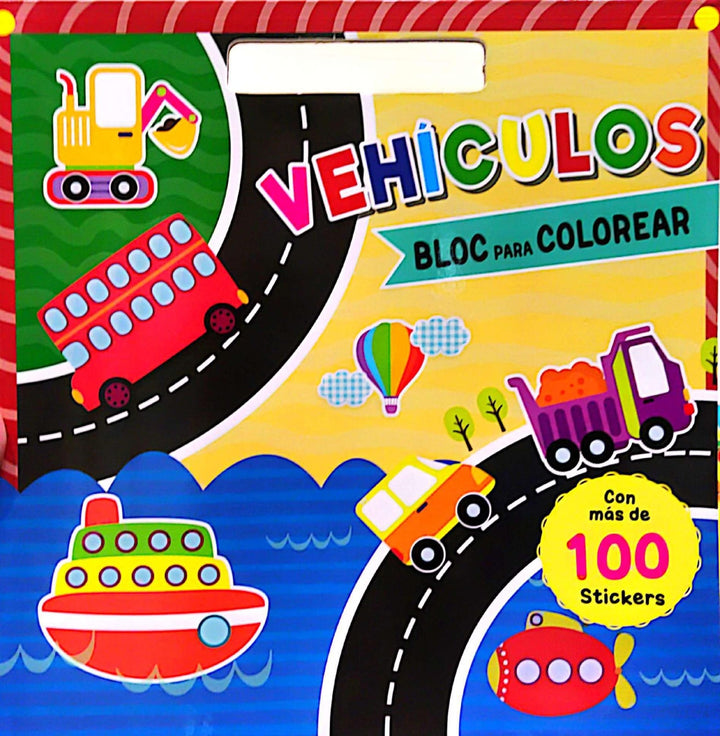 Libro Infantil Para Colorear Vehículos 100 Pegatinas