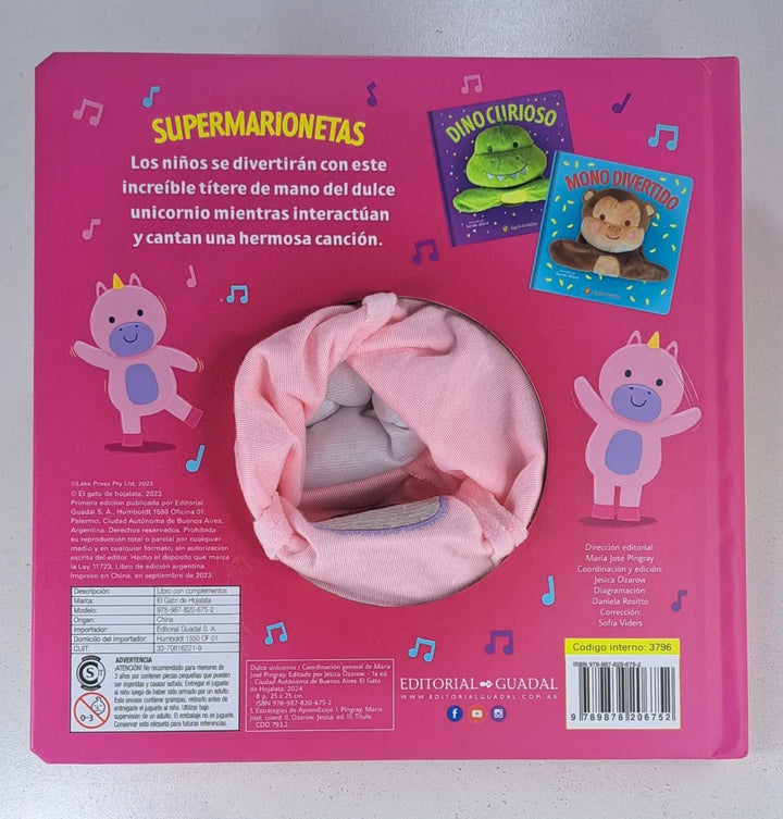 Libro Dulce Unicornio Con Títere Para Niños