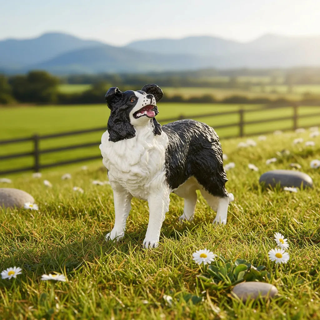 Figura Coleccionable Perro Border Collie Pintada A Mano
