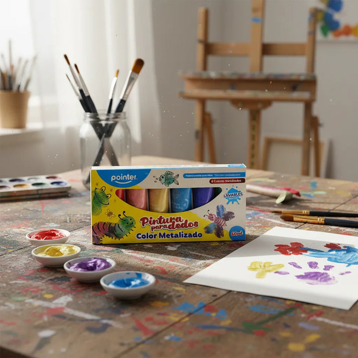 Set Didáctico Pinturas Dedos Metalizadas 6 Unidades Niños