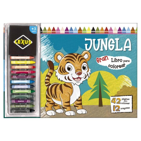 Libro Para Colorear La Jungla Con Crayones Para Niños